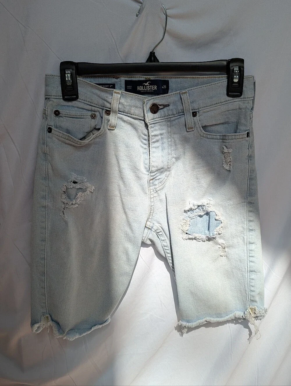 Hollister Men's Pale Blue Ripped Denim Shorts